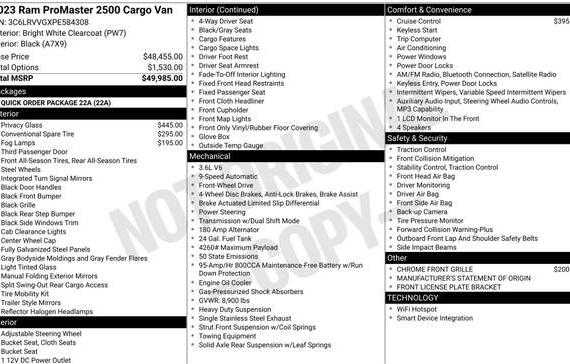 RAM PROMASTER 2500 2023 3C6LRVVGXPE584308 image